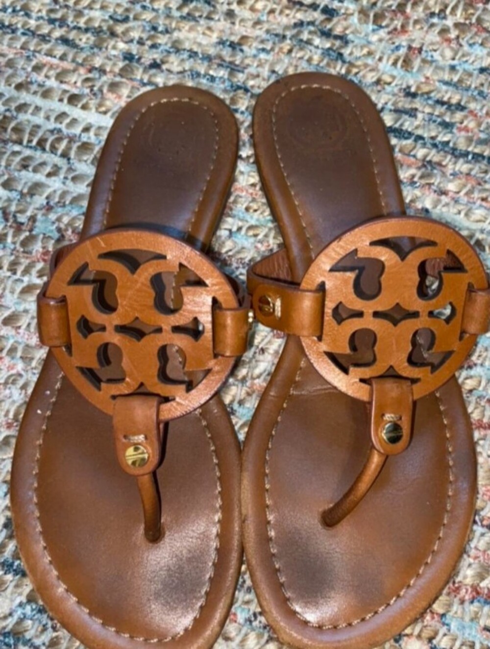 Tory Burch Brown Leather Logo Thong Sandals
